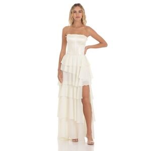 Elegant Cream Strapless Tiered Dress